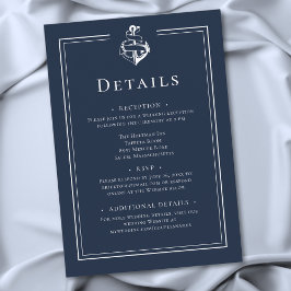Blue White Minimal Nautical Anchor Coastal Wedding Tilläggskort