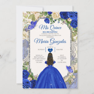 Blue & White Mis Quince 15 Anos Silver Krona Inbjudningar