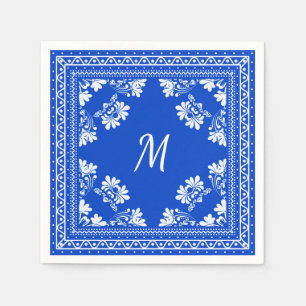Blue- white monogram bandana mönster pappersservett