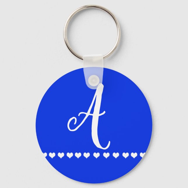 Blue - White Monogram Initial Nyckelring (Framsida)