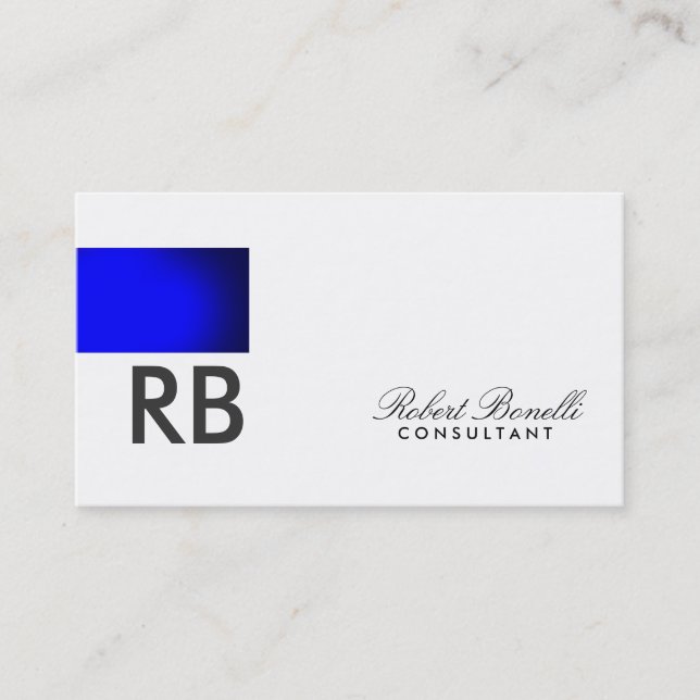 Blue White Monogram Script Consultant Business Visitkort (Framsida)
