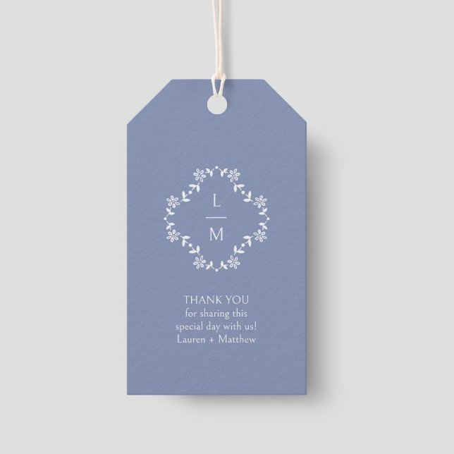 Blue & White Monogram - tack för Bröllop Gift-Märk Presentetikett (Skapare uppladdad)