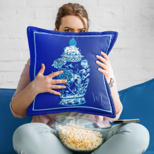 Blue White Monogrammed Elegant Ginger Burk Kudde