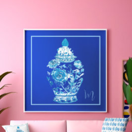 Blue White Monogrammed Elegant Ginger Burk Poster