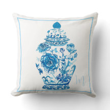 Blue White Mönster Monogrammed Elegant Ginger Burk