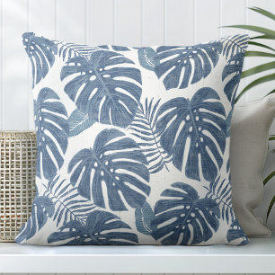 Blue & White Monstera Handflatan Löv Kudde