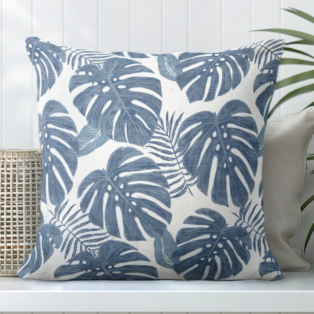 Blue & White Monstera Handflatan Löv Kudde (Skapare uppladdad)