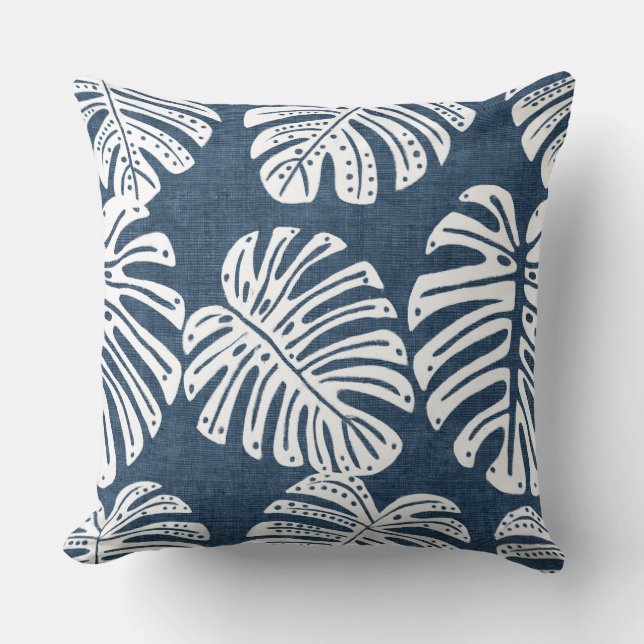 Blue & White Monstera Löv Dekorativ kudde (Framsida)