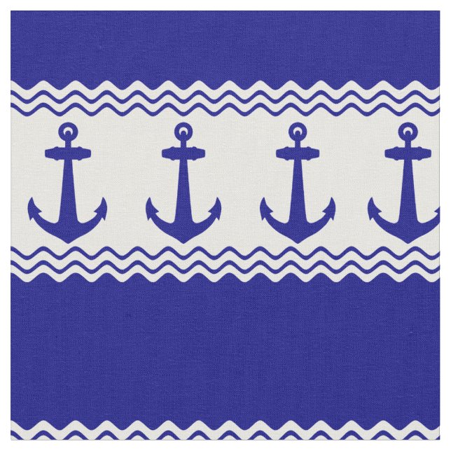 Blue White Nautical Anchor Coastal Rand Tyg (Närbild)