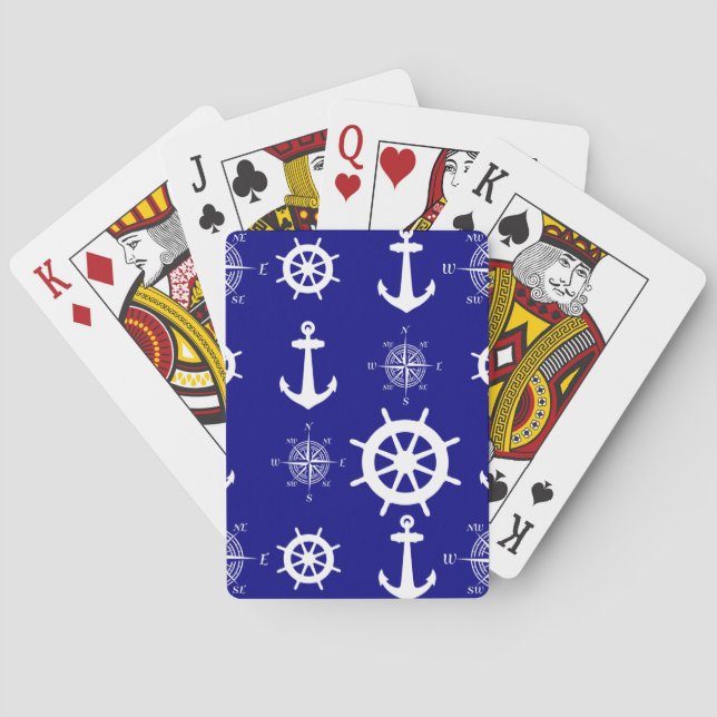 Blue White Nautical Coastal Boating Casinokort (Baksidan)