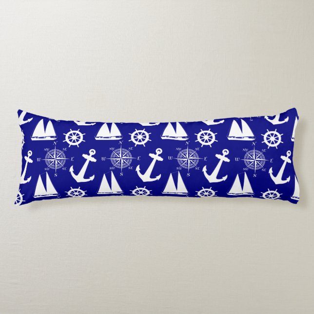 Blue White Nautical Coastal Boating Kroppskudde (Framsidan)