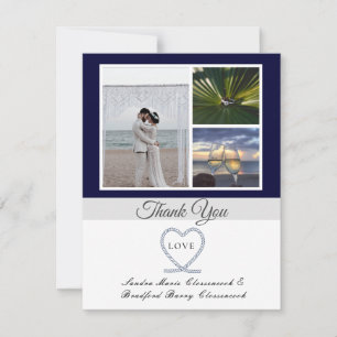 Blue White Nautical Heart Anchor Bröllop Photo Tha Tack Kort