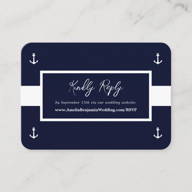 Blue White Nautical Mönster webbplats Bröllop OSA Tilläggskort (Framsida)