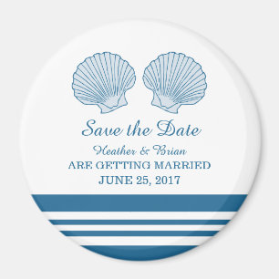 Blue White Nautical Seashells Spara datum magneter