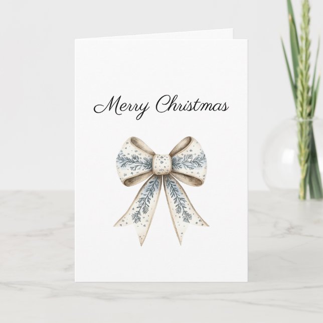 Blue White Nordic Cream Bow Christmas Kort (Framsida)