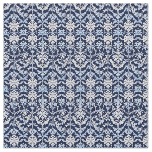 Blue White och Grått Damask William Morris Stil Tyg
