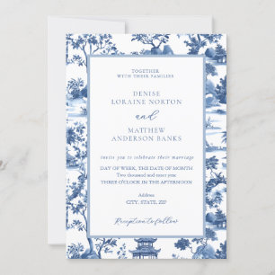 Blue & White Pagoda Chinoiserie Toile Bröllop Inbjudningar