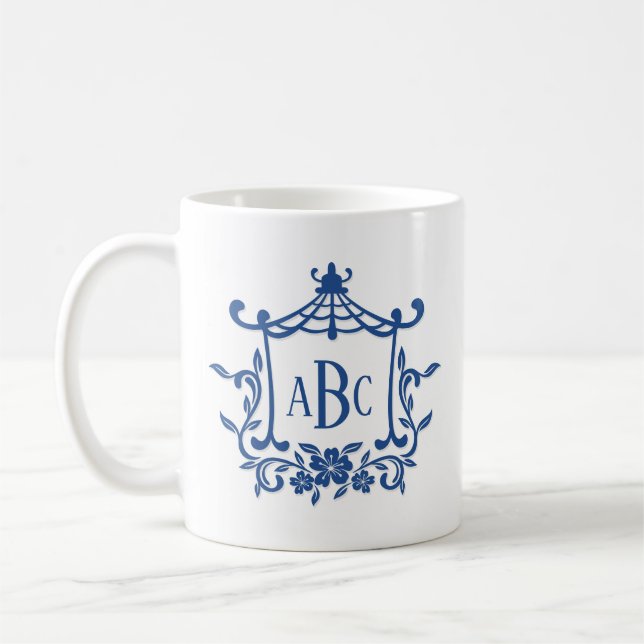 Blue White Pagoda Flower Ram Monogram Initialer Kaffemugg (Vänster)