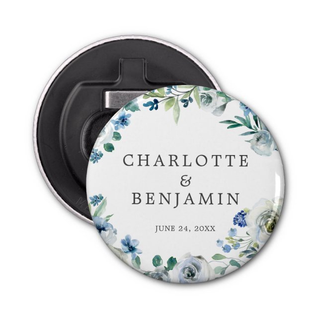 Blue White Peony Blommigt Anpassningsbar Vår bröll Flasköppnare (Framsidan)