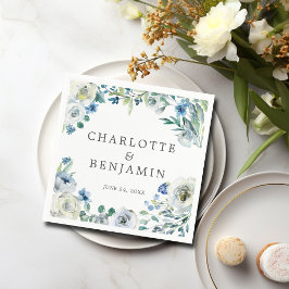Blue White Peony Blommigt Anpassningsbar Vår bröll Pappersservett