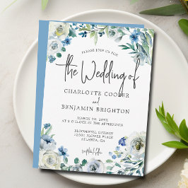Blue White Peony Blommigt Chic Vår Garden Wedding Inbjudningar