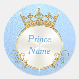 Blue White Personalize Prince Baby Shower Stickers Runt Klistermärke