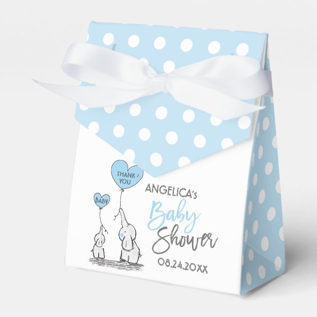 Blue White Polka Dot Elephant Boy Shower Presentaskar (Framsidan Sidan)