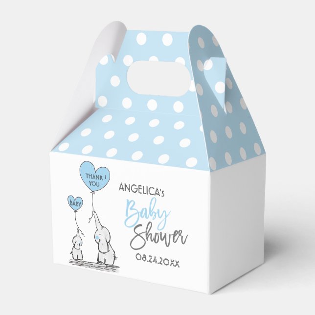 Blue White Polka Dot Elephant Boy Shower Presentaskar (Framsidan Sidan)