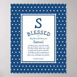 Blue White Polka Dot Namn Baby Blessing Nursery Poster