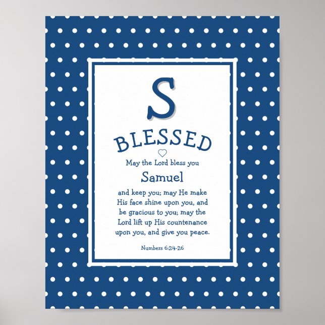 Blue White Polka Dot Namn Baby Blessing Nursery Poster (Framsidan)