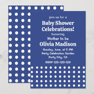 Blue White Polka dots Baby Shower Inbjudningar