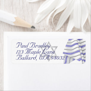 Blue, White Pub Mitzvah Prayer Tallit Shawl Jewish Returadress Etikett