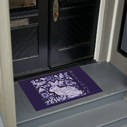 Blue & White Rabbit Bird Welcome Blommigt Dedham