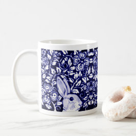 Blue & White Rabbit Bunny Chinoiserie Blommigt Fun Kaffemugg