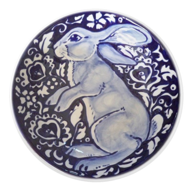 Blue & White Rabbit Bunny Drawer Drag Knob Dedham Knopp (Framsidan)