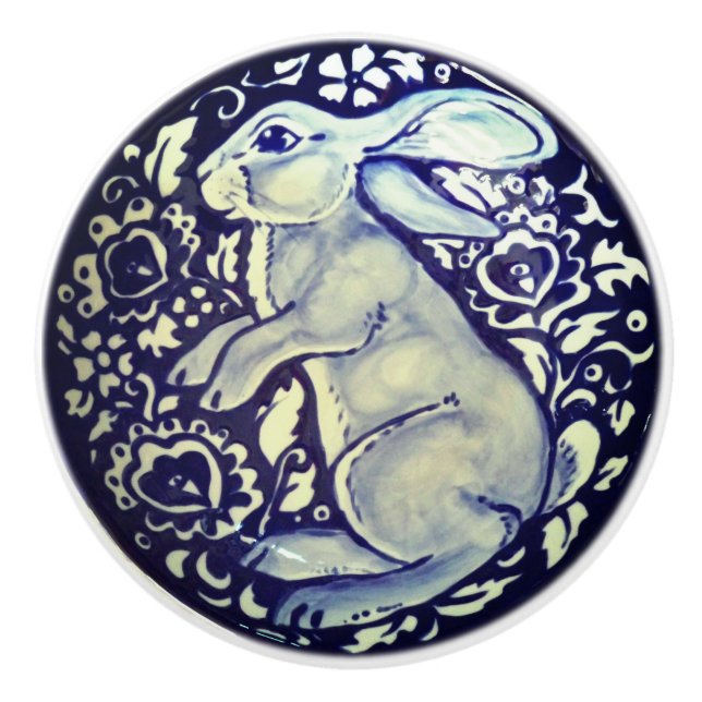 Blue & White Rabbit Bunny Drawer Drag Knob Dedham Knopp (Framsidan)