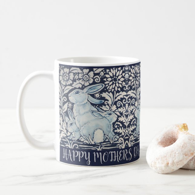 Blue & White Rabbit Bunny Mors dag Påsk Gift Kaffemugg (Med munk)