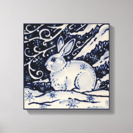 Blue & White Rabbit Bunny Woodland Snö Winter Art Canvastryck