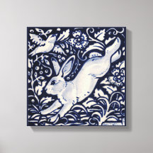 Blue White Rabbit Hare Bunny Bird Blommigt Woodlan
