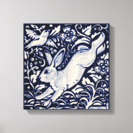 Blue White Rabbit Hare Bunny Bird Blommigt Woodlan Canvastryck