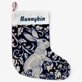 Blue & White Rabbit Hare Bunny Jul Pet Liten Julstrumpa