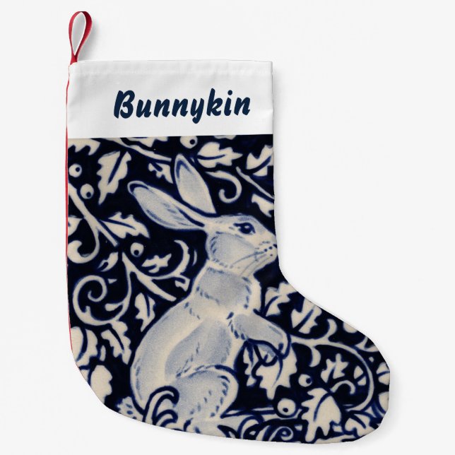 Blue & White Rabbit Hare Bunny Jul Pet Liten Julstrumpa (Framsidan)