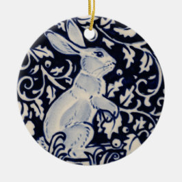 Blue & White Rabbit Hare Bunny-julet Julgransprydnad Keramik