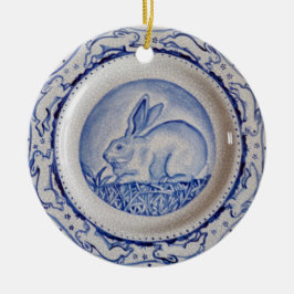 Blue & White Rabbit Pottery Dedham Delft Anpassnin Julgransprydnad Keramik