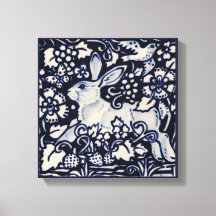 Blue & White Rabbit Summer Blommigt Bird Chinois A