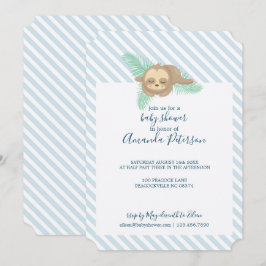 Blue & White Rand Baby Sloth Baby Shower Inbjudningar