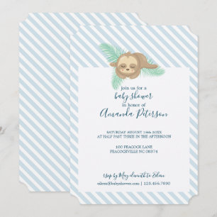 Blue & White Rand Baby Sloth Baby Shower Inbjudningar