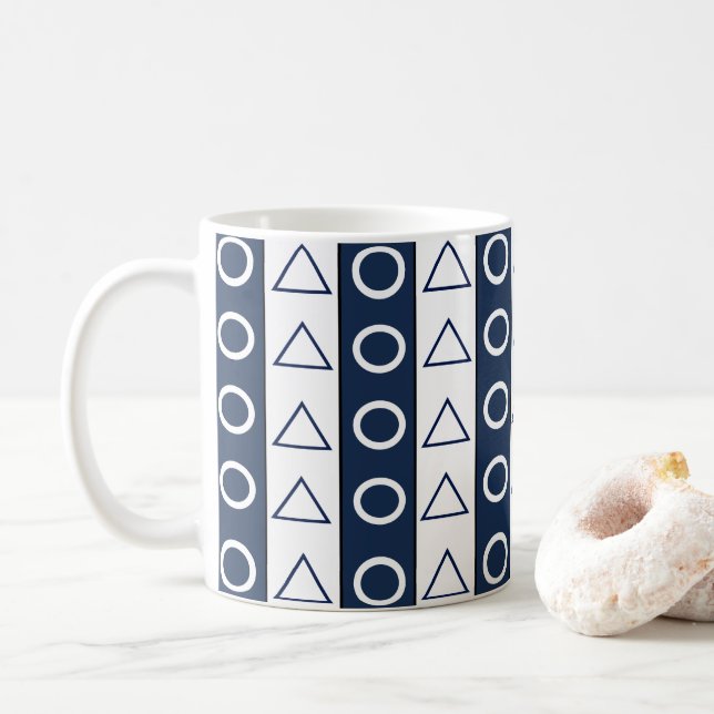 Blue White Rand Geometric Mönster Kaffemugg (Med munk)
