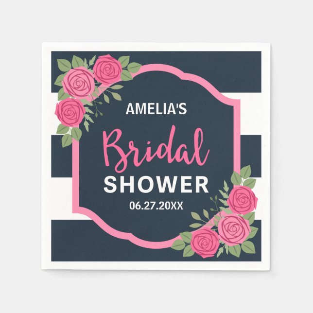 Blue White Rand Rosa ros Möhippa Pappersservett (Framsidan)