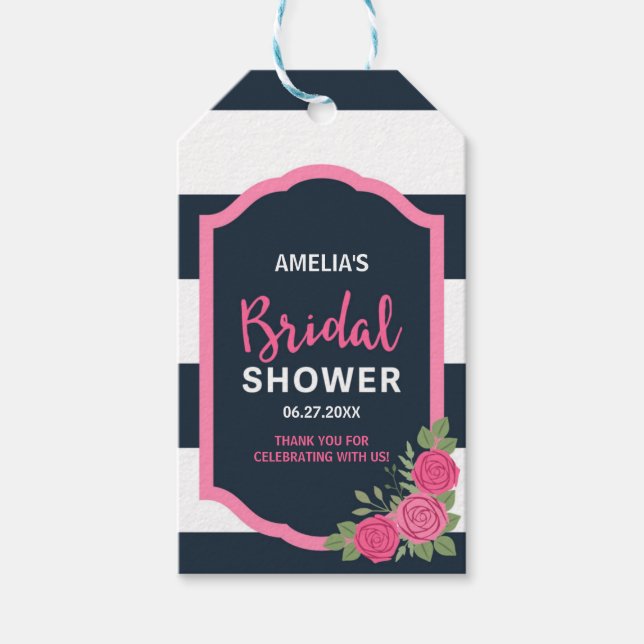 Blue White Rand Rosa ros Möhippa Presentetikett (Framsidan)